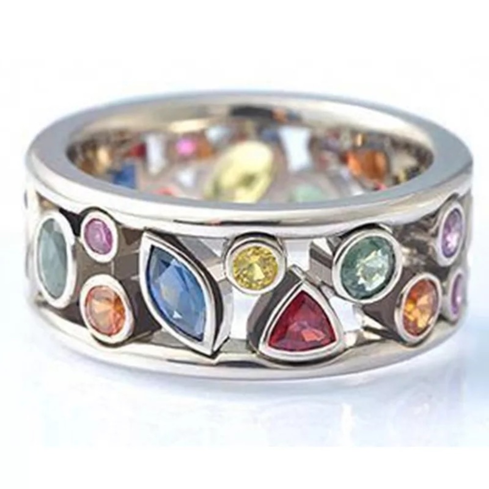 New Unisex 925 Silver Colorful Diamond Ring - Picture 2 of 4